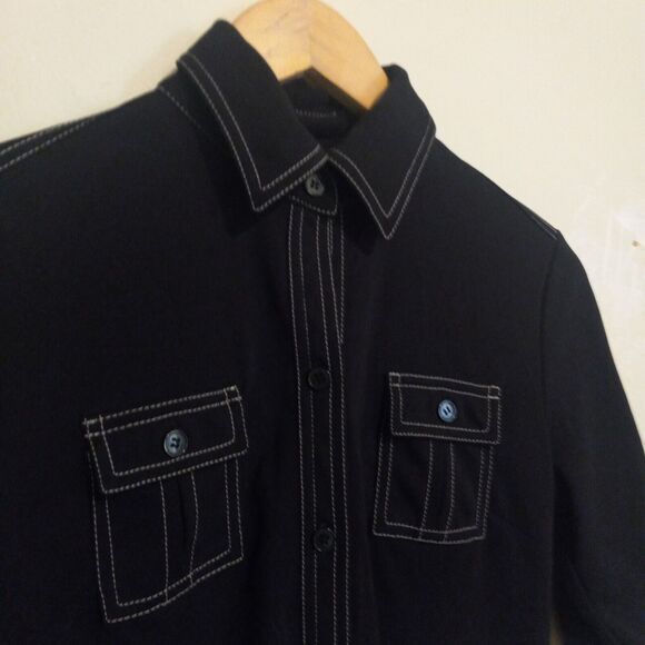 Express Short Sleeve Shirt Dress-Size 3/4-Contrast Stitching-Pockets-Collared - Picture 5 of 9